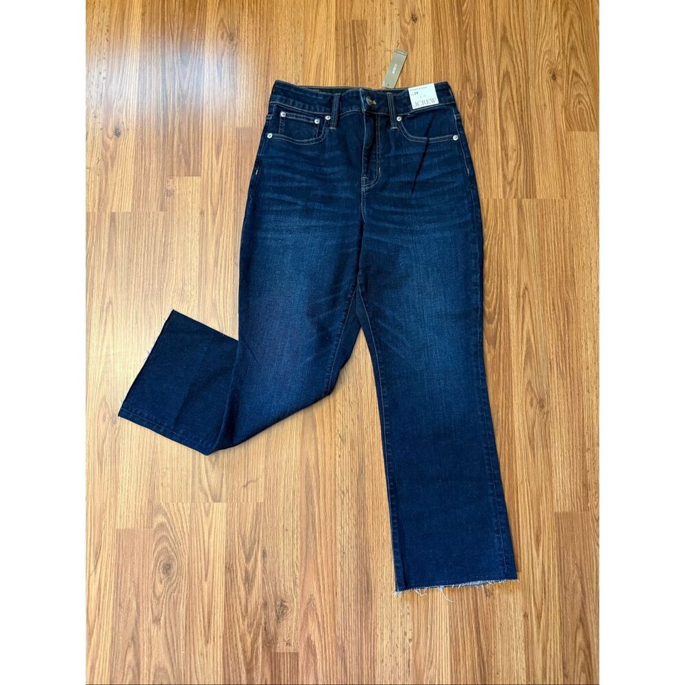 NWT J. Crew Womens Raw Hem High-Rise Curvy Kick Out Jeans Blue Dark Wash Size 28